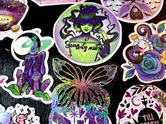 Premium Holographic Witchy Sticker Pack with Swarovski Crystals