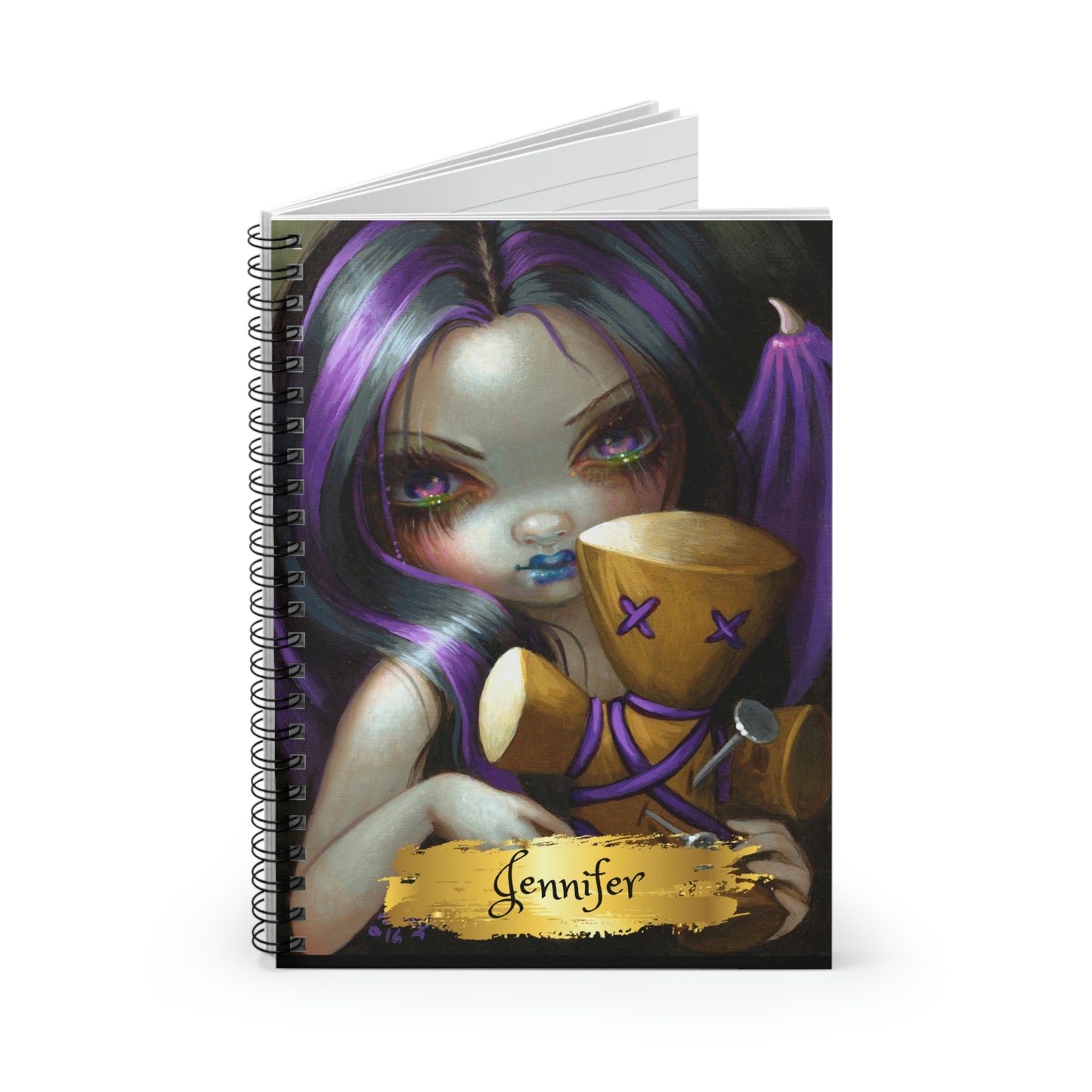 Voodoo Girl Spiral Notebook - Ruled Line - Regular Size- Gold Text Background